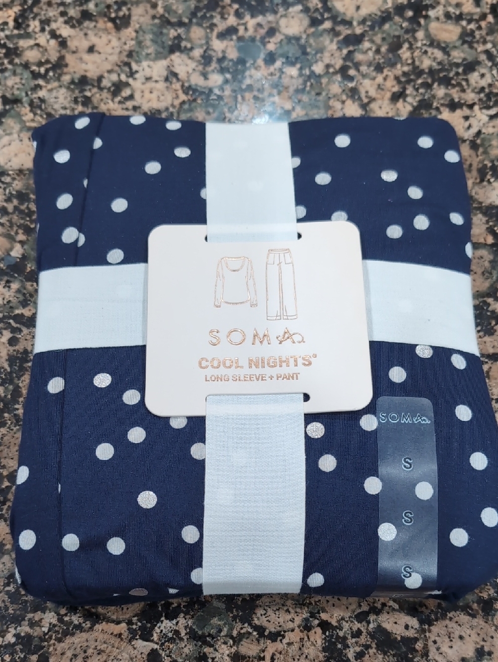 Soma Navy and White Polka Dot Cool Nights Pajama Set